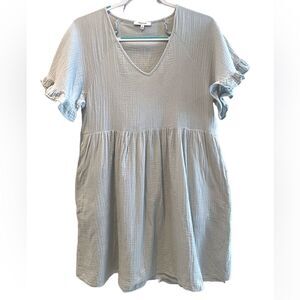 Madewell Short Ruffle Sleeve Easy Mini Dress Pockets Glassware‎ Blue Size Medium